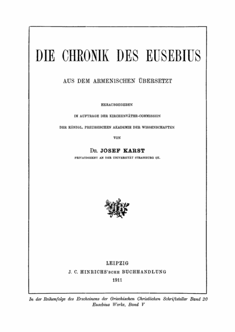 Cover image for book Die Chronik des Eusebius