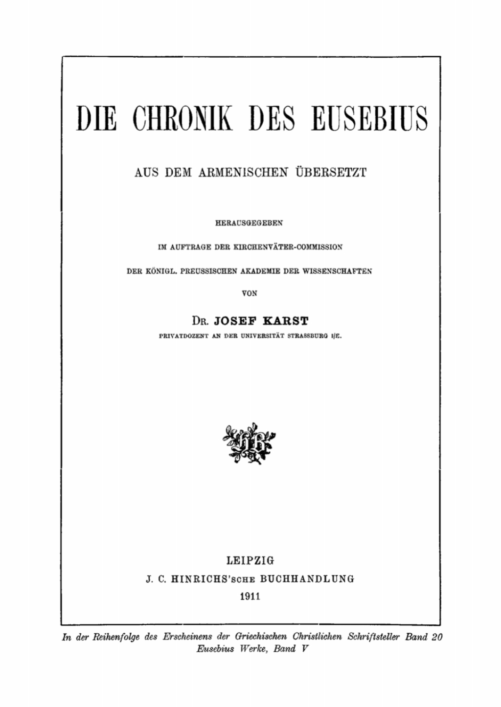 Page Fidelity Die Chronik des Eusebius; $148.73