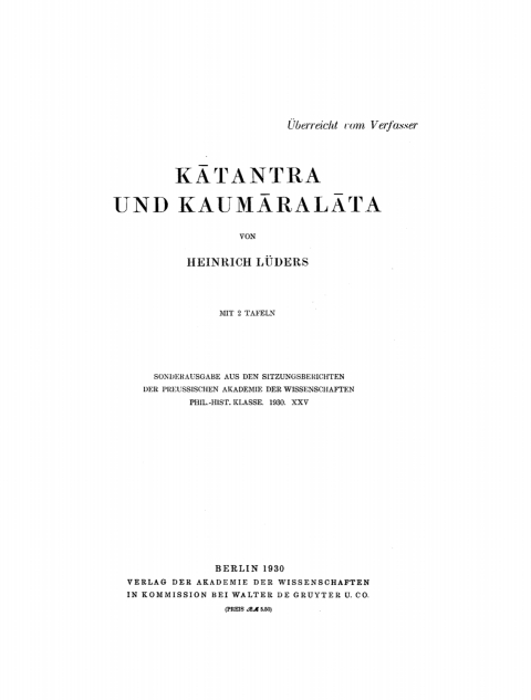 Cover image for book Katantra und Kaumaralata