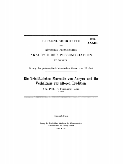 Cover image for book Die Trinitätslehre Marcell’s von Ancyra und ihr Verhältniss zur älteren Tradition