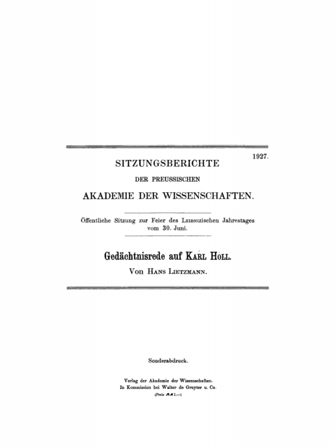 Cover image for book Gedächtnisrede auf Karl Holl