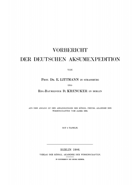 Cover image for book Vorbericht der Deutschen Aksumexpedition