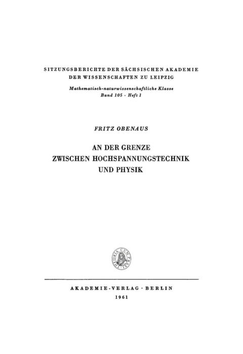 Cover image for book An der Grenze zwischen Hochspannungstechnik und Physik