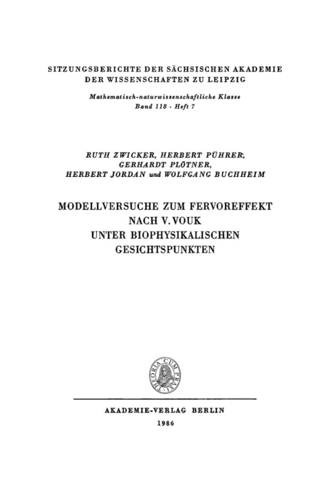 Cover image for book Modellversuche zum Fervoreffekt nach V. Vouk unter biophysikalischen Gesichtspunkten