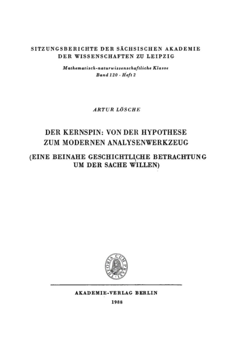 Cover image for book Der Kernspin: Von der Hypothese zum modernen Analysenwerkzeug