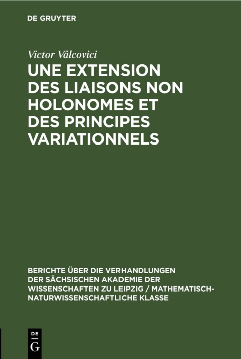 Cover image for book Une extension des liaisons non holonomes et des principes variationnels
