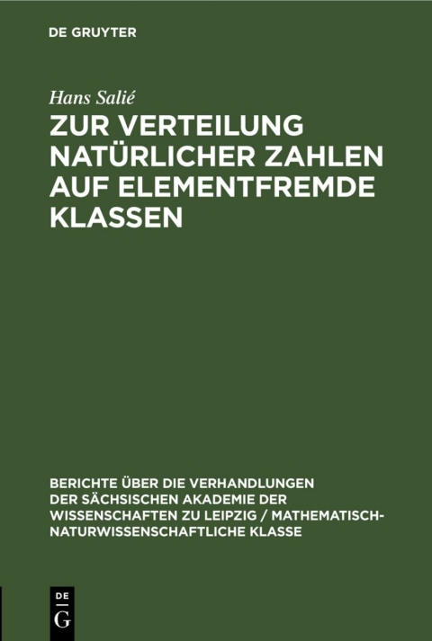 Cover image for book Zur Verteilung natürlicher Zahlen auf elementfremde Klassen