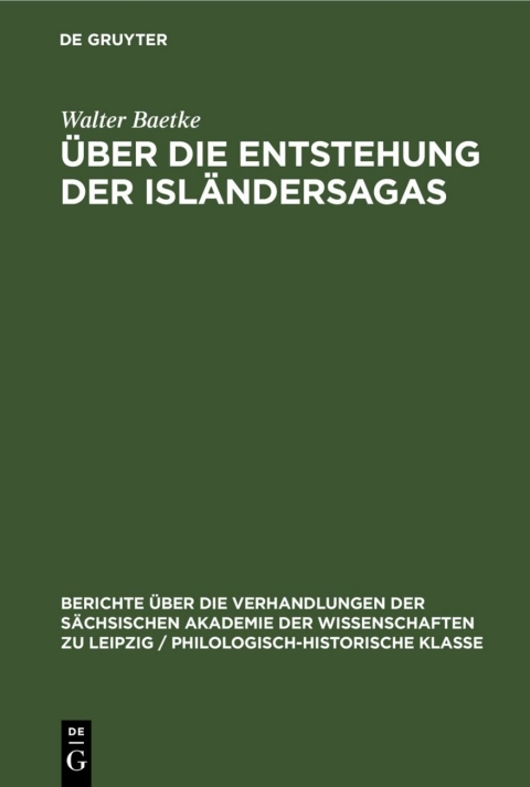 Cover image for book Über die Entstehung der Isländersagas