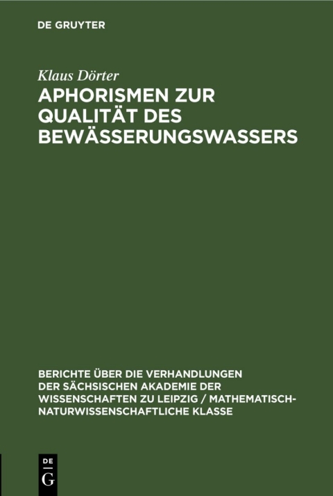 Cover image for book Aphorismen zur Qualität des Bewässerungswassers