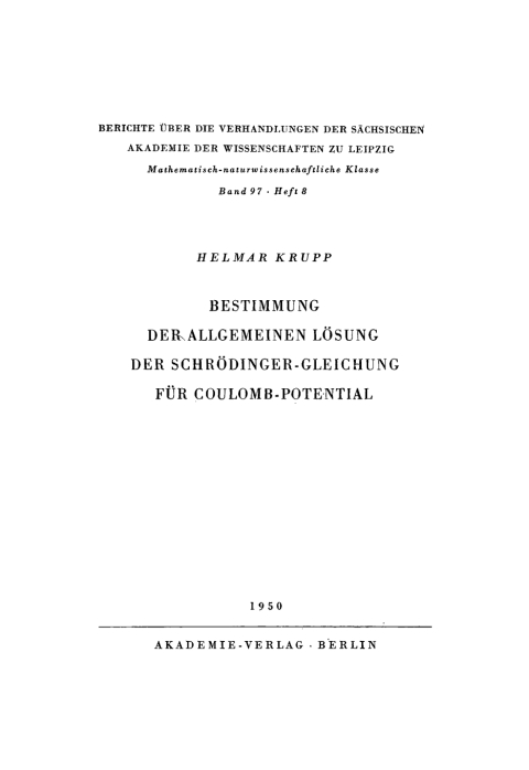 Cover image for book Bestimmung der allgemeinen Lösung der Schrödinger-Gleichung für Coulomb-Potential
