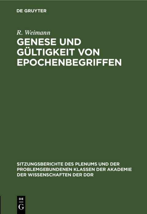 Cover image for book Genese und Gültigkeit von Epochenbegriffen
