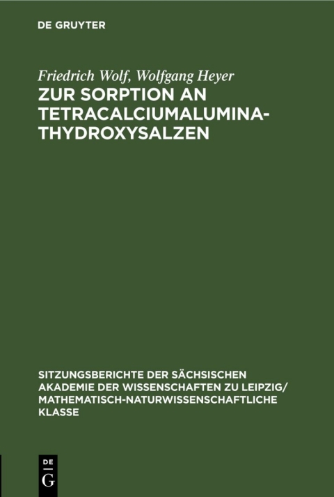Cover image for book Zur Sorption an Tetracalciumaluminathydroxysalzen