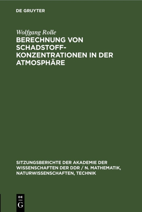 Cover image for book Berechnung von Schadstoffkonzentrationen in der Atmosphäre