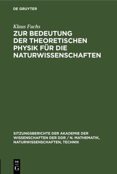 Cover image for book Zur Bedeutung der theoretischen Physik für die Naturwissenschaften