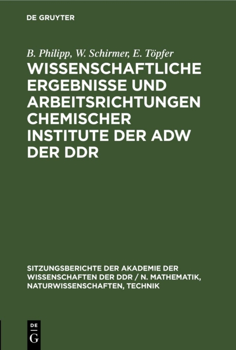 Cover image for book Wissenschaftliche Ergebnisse und Arbeitsrichtungen chemischer Institute der AdW der DDR