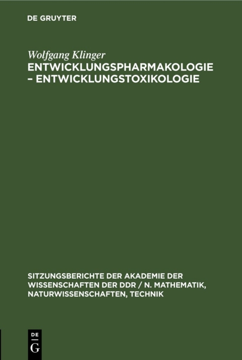 Cover image for book Entwicklungspharmakologie – Entwicklungstoxikologie