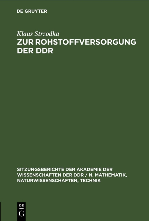 Cover image for book Zur Rohstoffversorgung der DDR