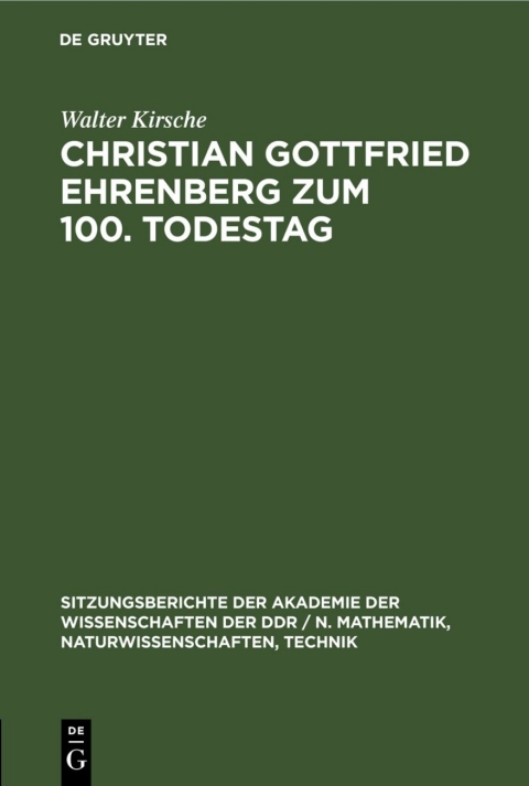 Cover image for book Christian Gottfried Ehrenberg zum 100. Todestag