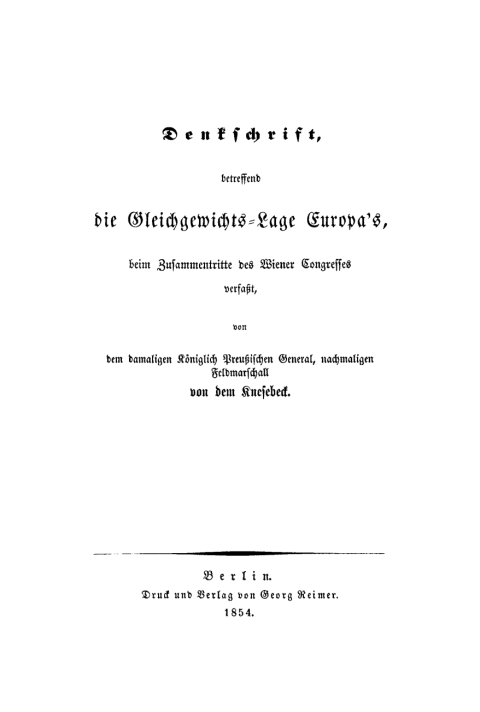 Cover image for book Denkschrift betreffend die Gleichgewichts-Lage Europa’s beim zusammentritte des Wiener Congresses