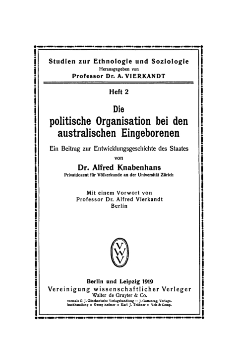 Cover image for book Die politische Organisation bei den australischen Eingeborenen