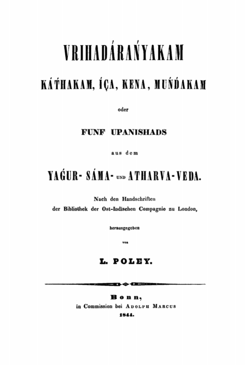 Cover image for book Vridáranyakam [Brhadaranyakopanisad], Kathakam [Kathopanisad], Iça [Isopanisad], Kena [Kenopanisad], Mundakam [Mundakopanisad] oder Fünf Upanishads aus dem Yagur-Sáma- und Atharva-Veda