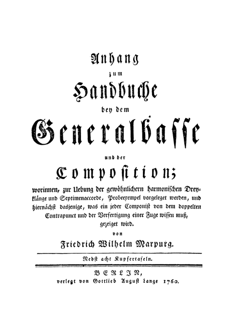 Cover image for book Anhang zum Handbuche bey dem Generalbasse und der Composition