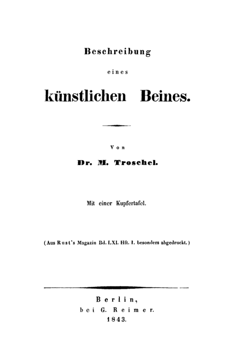 Cover image for book Beschreibung eines künstlichen Beines