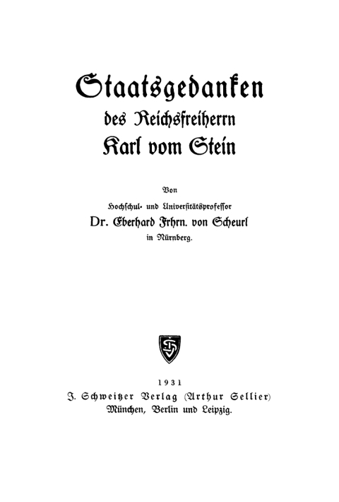 Cover image for book Staatsgedanken des Reichsfreiherrn Karl vom Stein