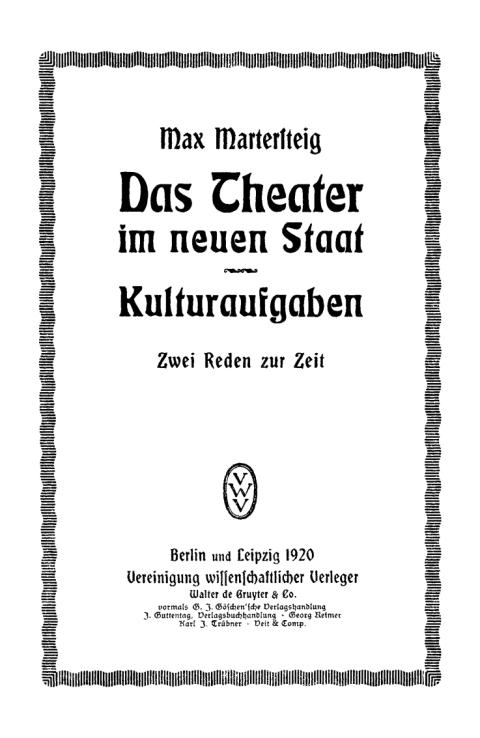 Cover image for book Das Theater im neuen Staat. Kulturaufgaben