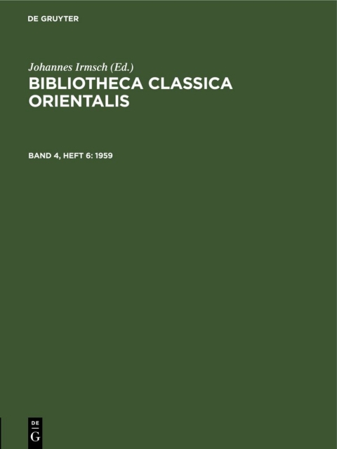 Cover image for book Bibliotheca Classica Orientalis. Band 4, Heft 6