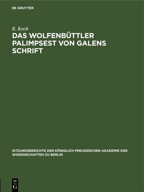 Cover image for book Das Wolfenbüttler Palimpsest von Galens Schrift