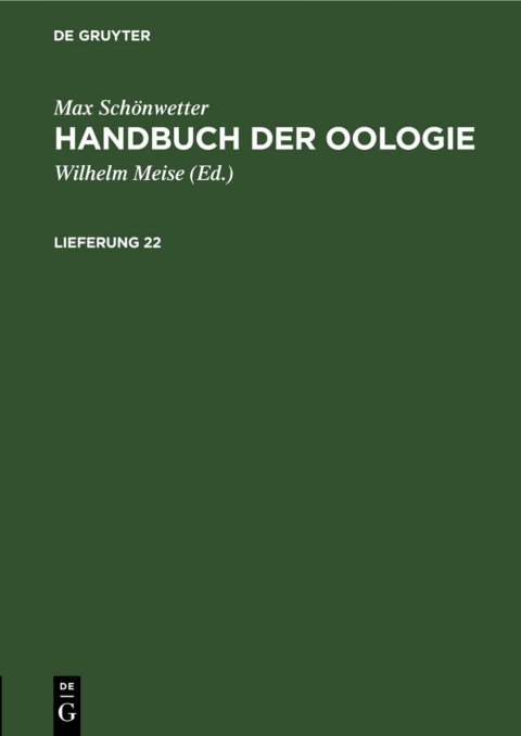 Cover image for book Max Schönwetter: Handbuch der Oologie. Lieferung 22