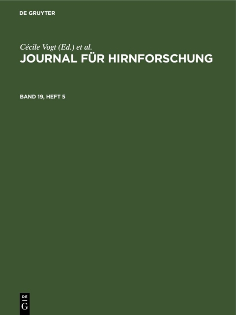 Cover image for book Journal für Hirnforschung. Band 19, Heft 5