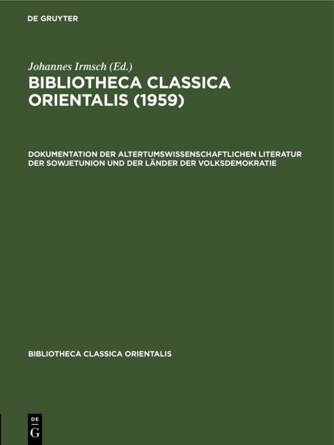 Cover image for book Bibliotheca Classica Orientalis. Band 4, Heft 1
