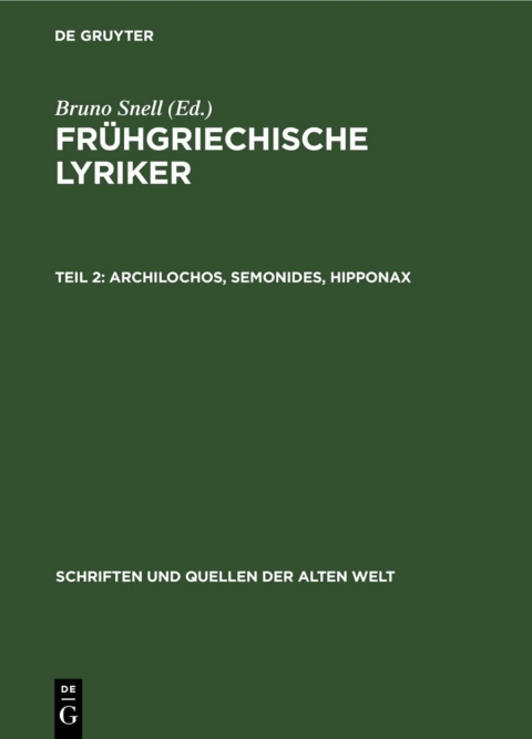 Cover image for book Archilochos, Semonides, Hipponax