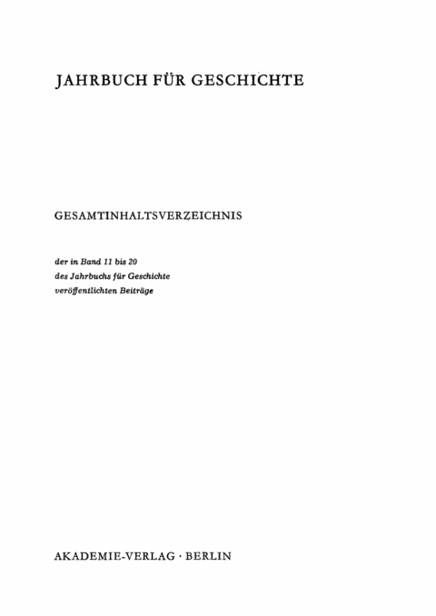 Cover image for book Jahrbuch für Geschichte. Band 20