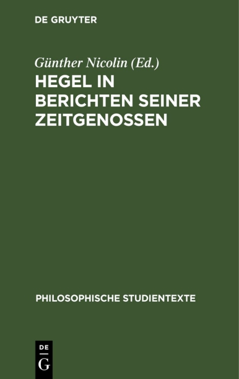 Cover image for book Hegel in Berichten seiner Zeitgenossen