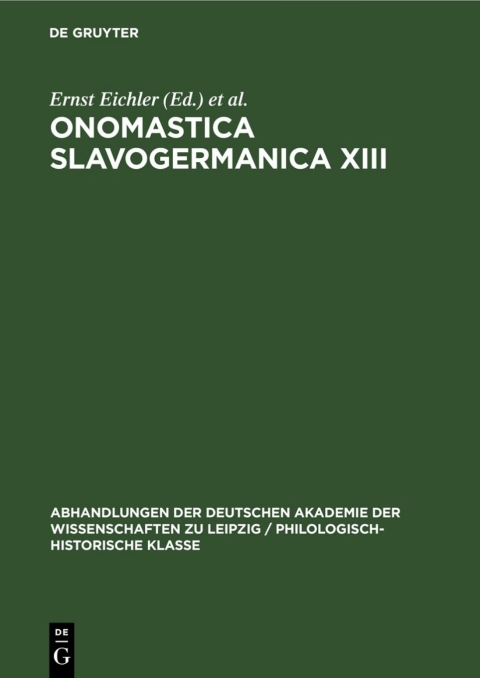 Cover image for book Onomastica Slavogermanica XIII