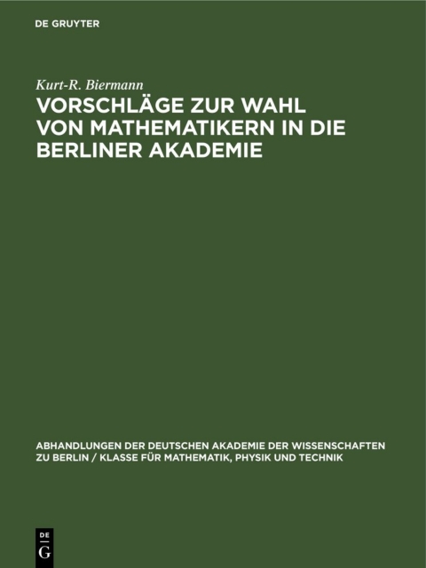 Cover image for book Vorschläge zur Wahl von Mathematikern in die Berliner Akademie