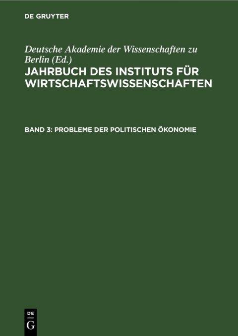 Cover image for book Jahrbuch des Instituts für Wirtschaftswissenschaften. Band 3