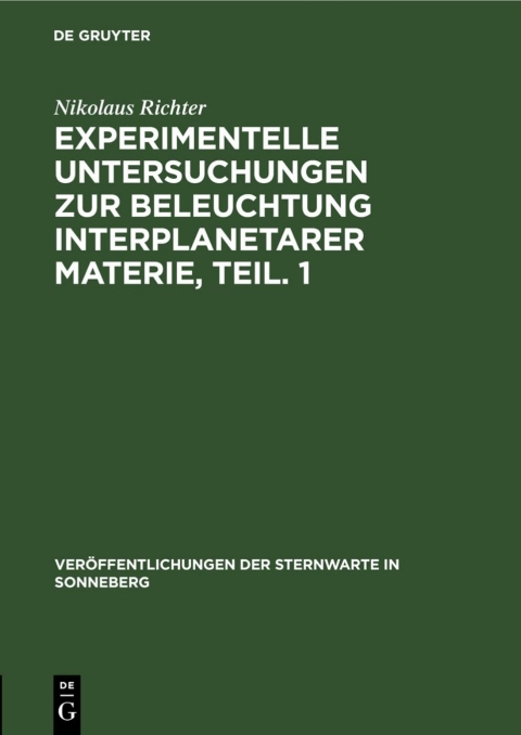 Cover image for book Experimentelle Untersuchungen zur Beleuchtung interplanetarer Materie, Teil. 1