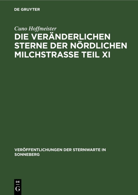 Cover image for book Die veränderlichen Sterne der nördlichen Milchstraße Teil XI