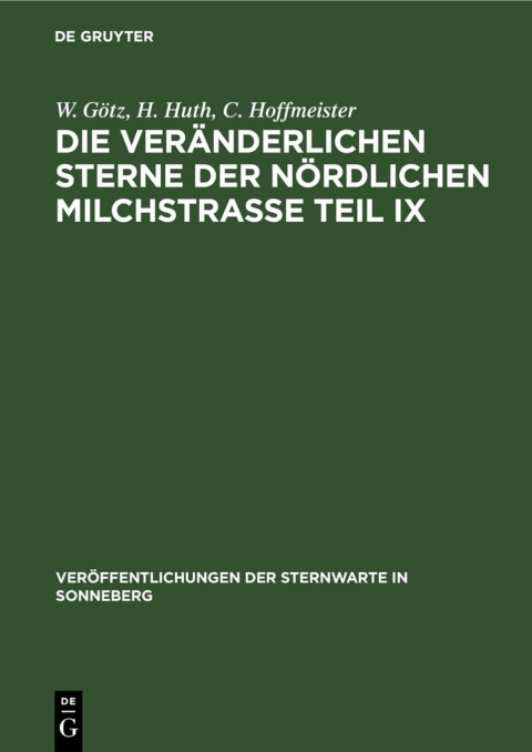 Cover image for book Die veränderlichen Sterne der nördlichen Milchstraße Teil IX