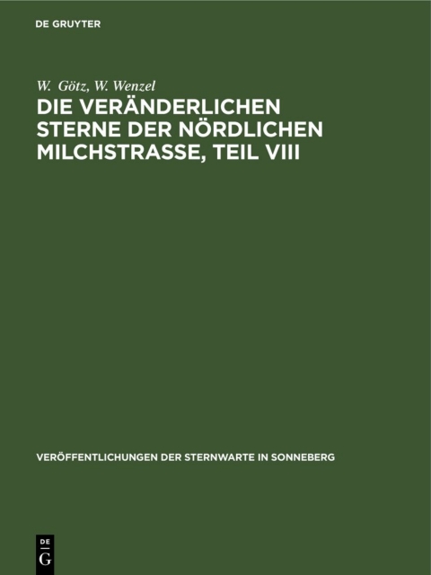 Cover image for book Die veränderlichen Sterne der nördlichen Milchstraße, Teil VIII