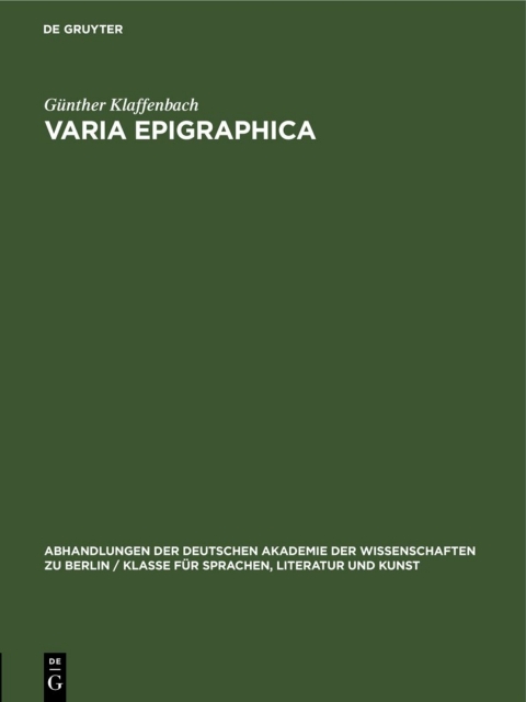 Cover image for book Varia Epigraphica