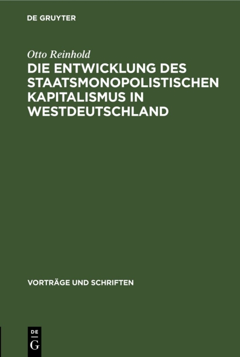 Cover image for book Die Entwicklung des Staatsmonopolistischen Kapitalismus in Westdeutschland