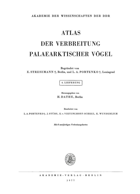 Cover image for book Atlas der Verbreitung palaearktischer Vögel. Lieferung 5