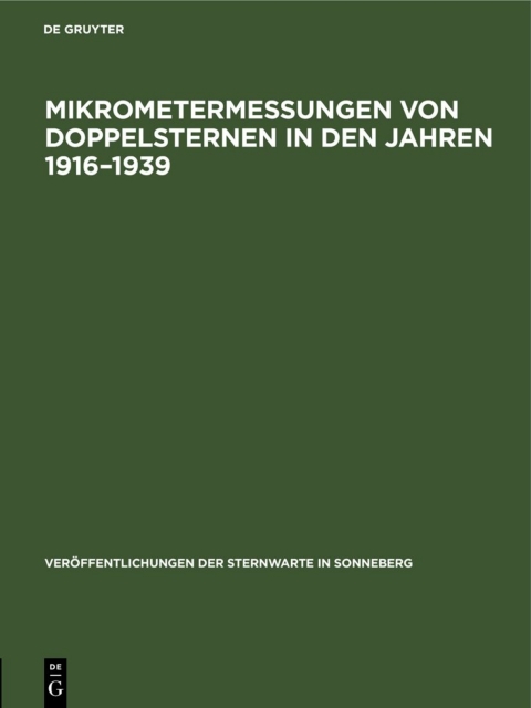 Cover image for book Mikrometermessungen von Doppelsternen in den Jahren 1916–1939