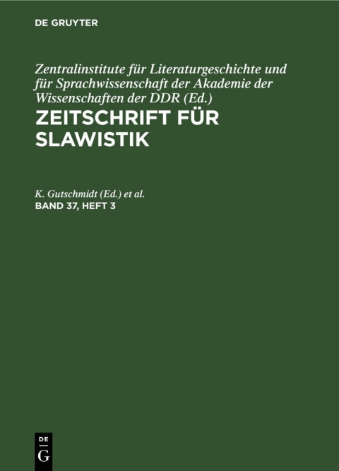 Cover image for book Zeitschrift für Slawistik. Band 37, Heft 3