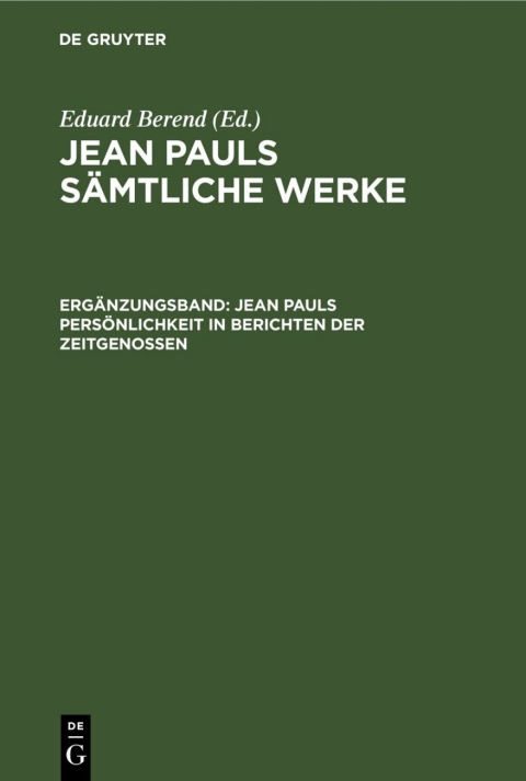 Cover image for book Jean Pauls Persönlichkeit in Berichten der Zeitgenossen